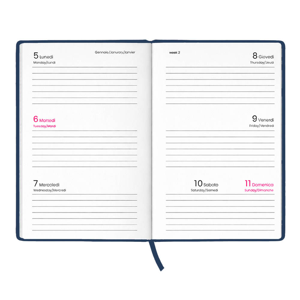 Agenda tascabile settimanale 2027. Copertina rigida in cartoncino laminato opaco