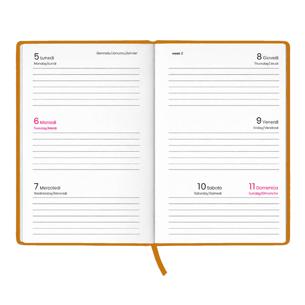 Agenda tascabile settimanale 2027. Copertina rigida in cartoncino laminato opaco