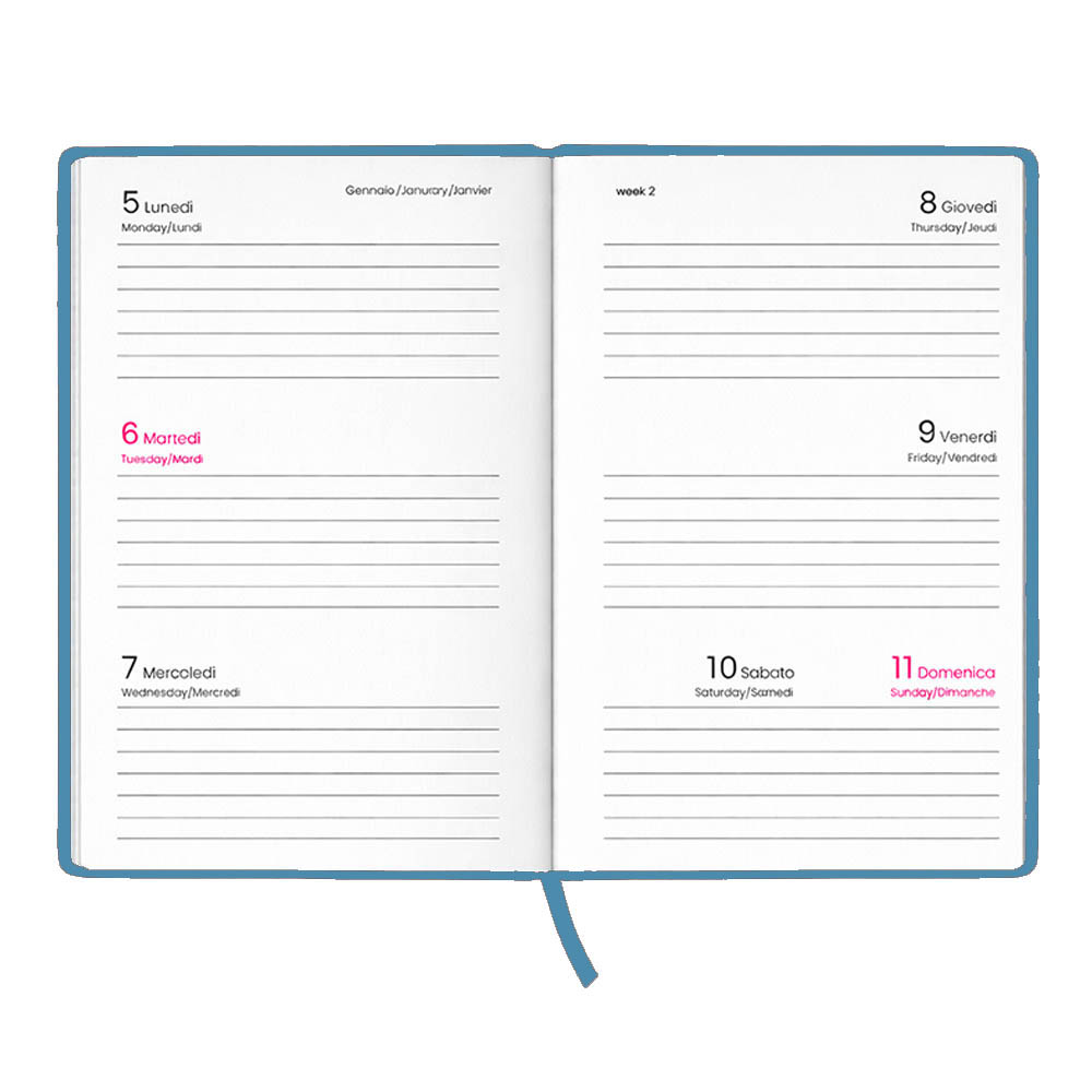 Agenda tascabile settimanale 2027. Copertina rigida in cartoncino laminato opaco