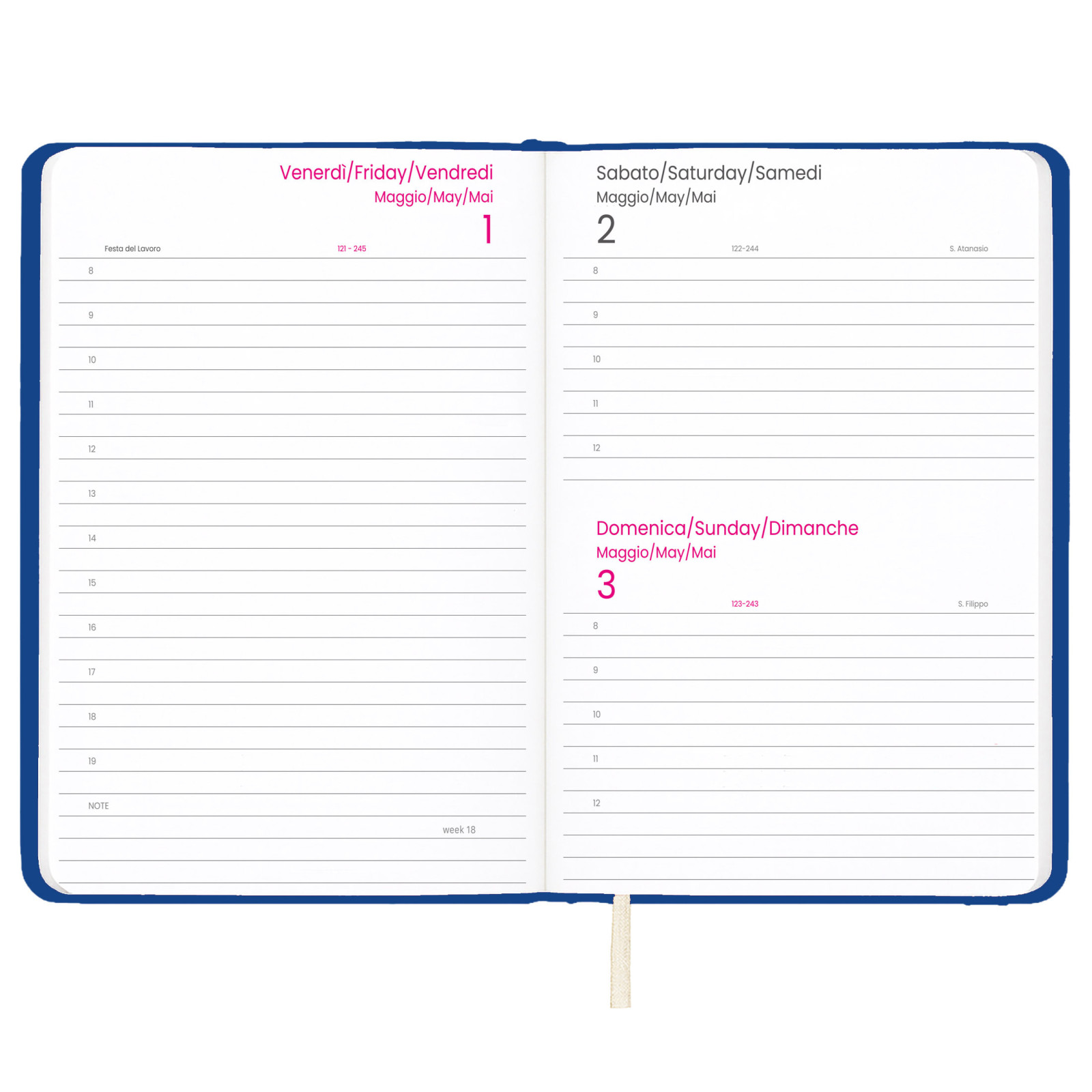 Agenda giornaliera 2027. Copertina rigida in cartoncino laminato opaco.