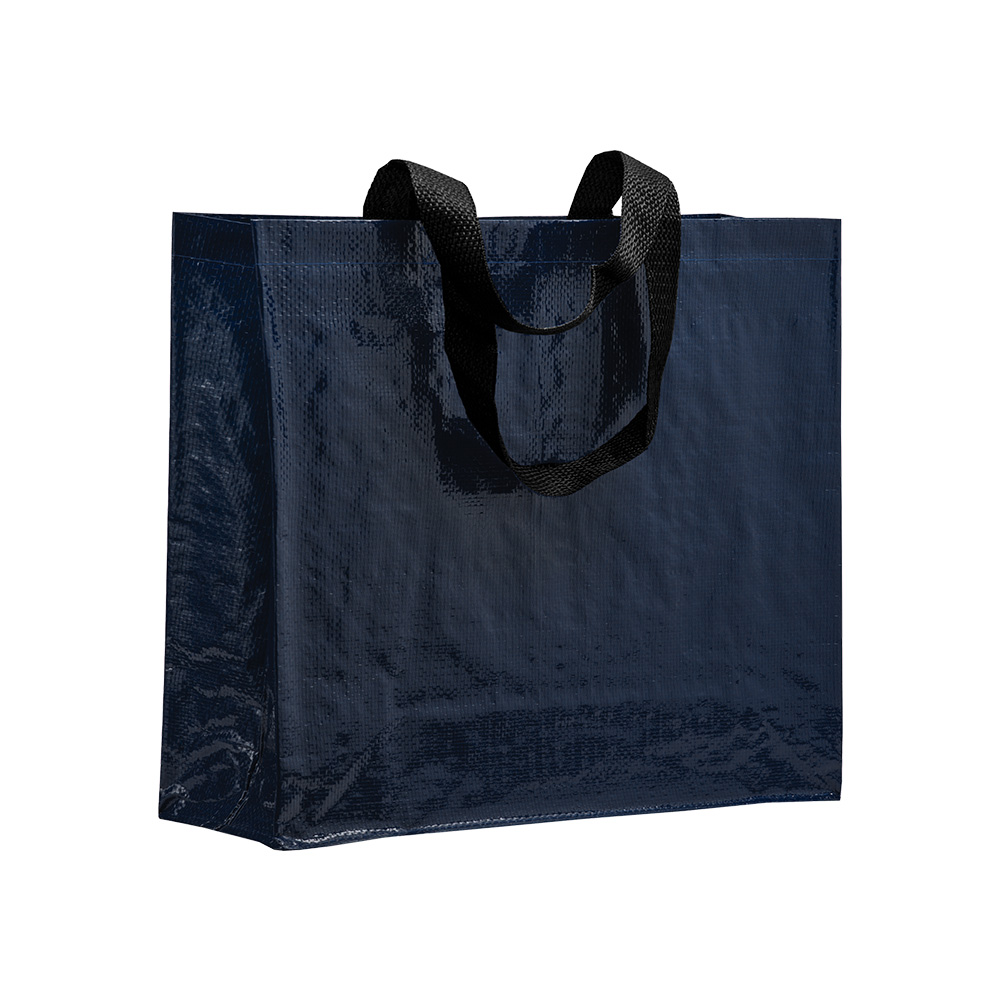 Shopper con soffietto in PP laminato 120 g/m2, manici lunghi a nastro