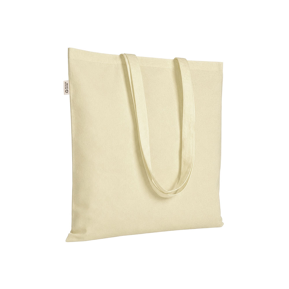 Borsa shopper a tinta unita in cotone riciclato da 140 g/m2. È certificata GRS