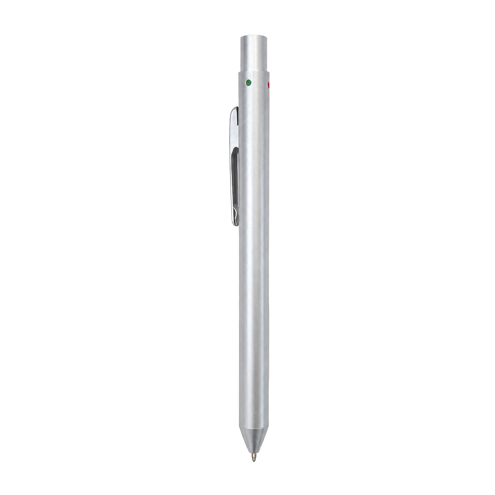Penna a scatto in metallo. Quattro refill (nero, blu, rosso, verde)