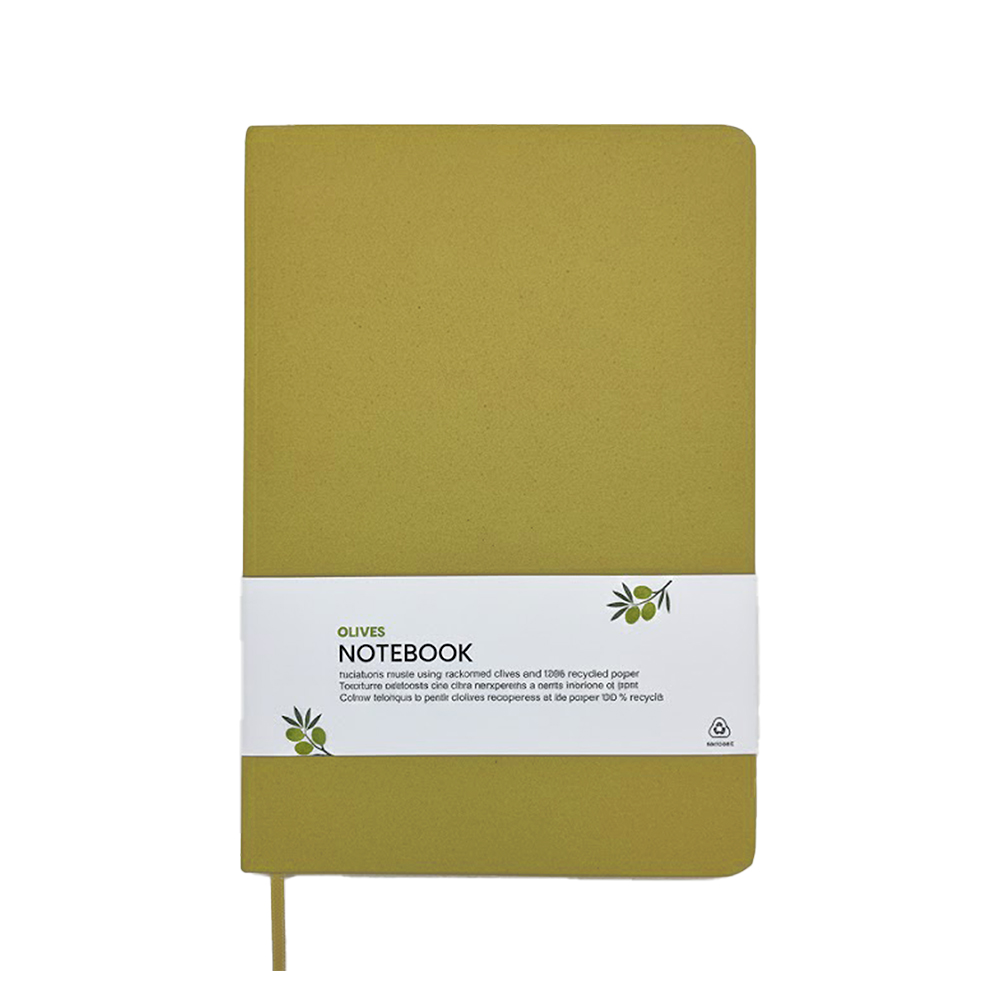 Quaderno con copertina realizzata con i residui di frutta ed elastico di chiusura