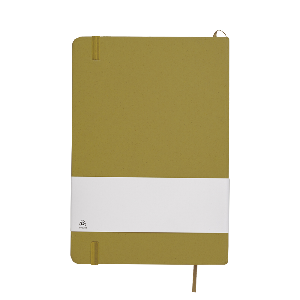 Quaderno con copertina realizzata con i residui di frutta ed elastico di chiusura