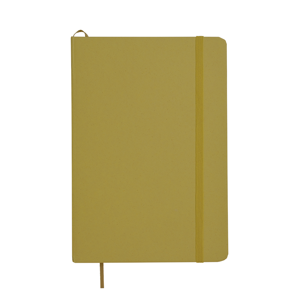 Quaderno con copertina realizzata con i residui di frutta ed elastico di chiusura