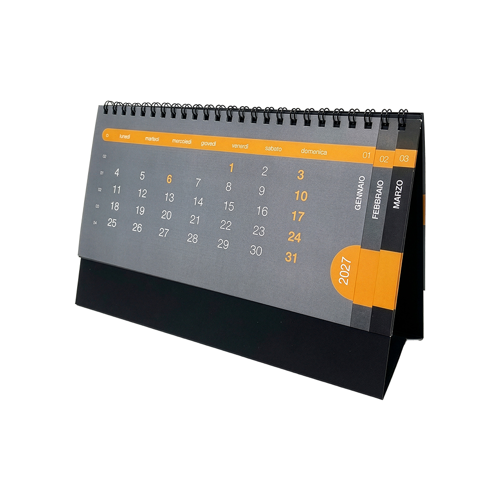 Calendario 2027 da tavolo mensile in cartoncino nero da 300 g/m2