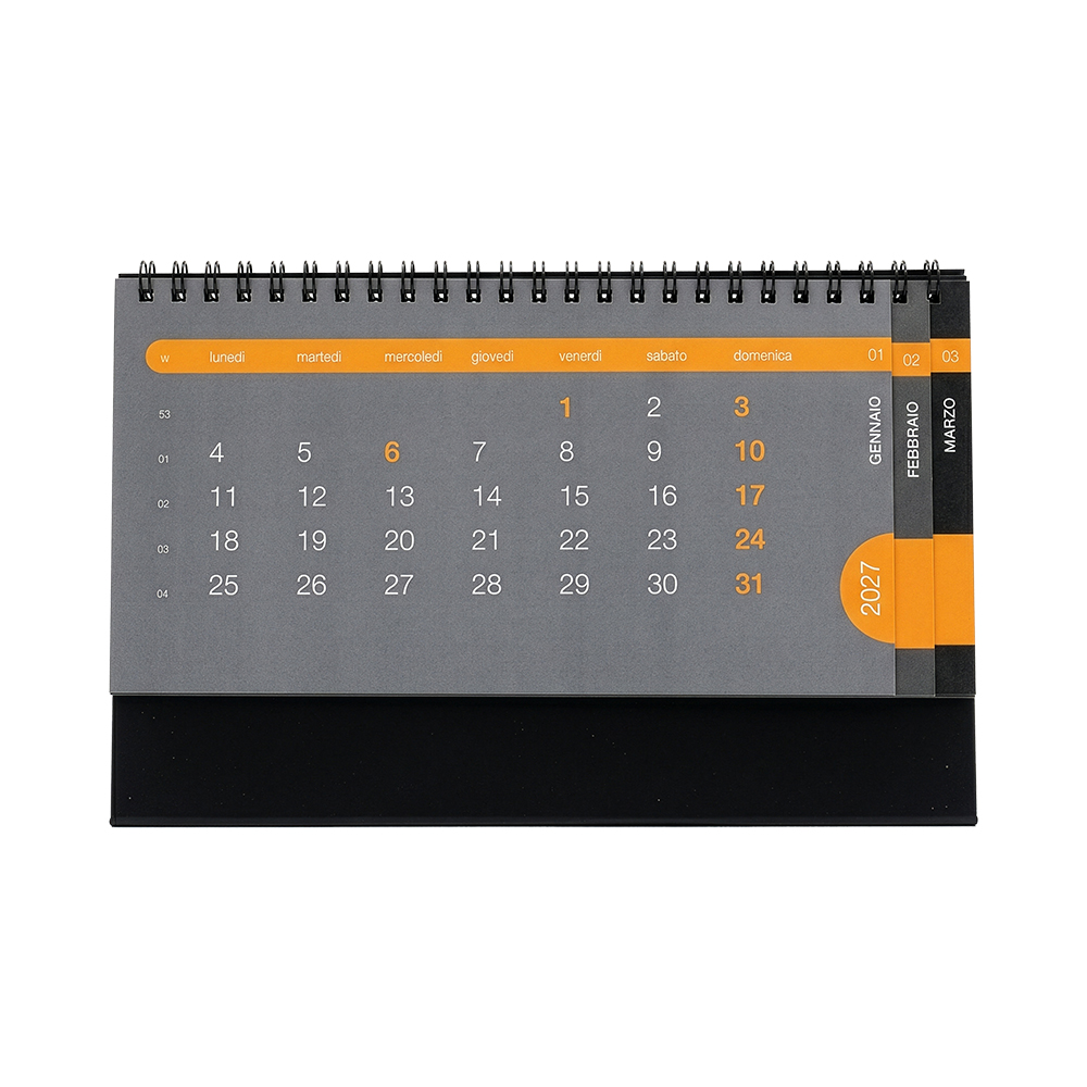 Calendario 2027 da tavolo mensile in cartoncino nero da 300 g/m2