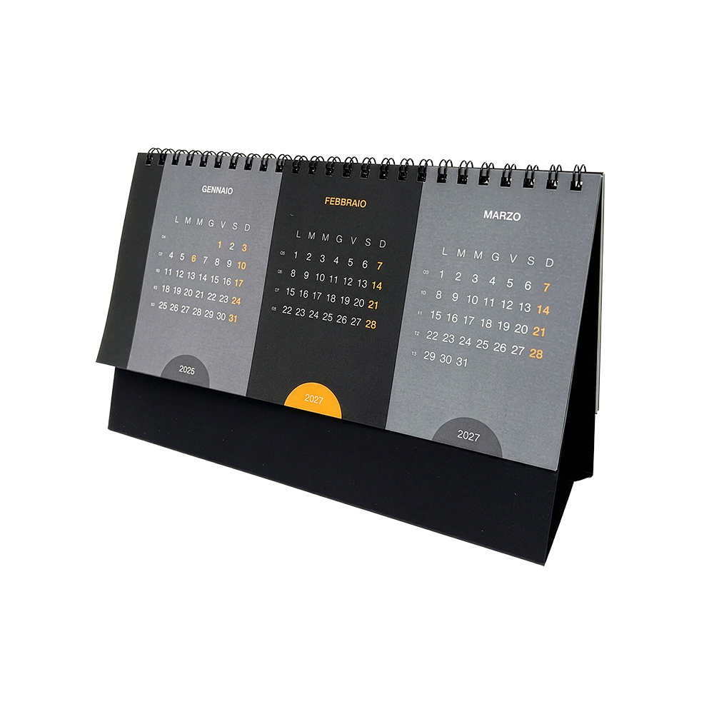 Calendario 2027 da tavolo mensile in cartoncino nero da 300 g/m2
