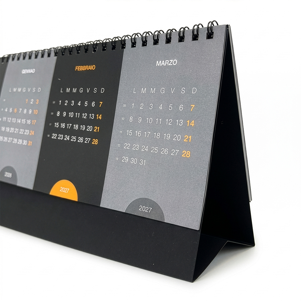 Calendario 2027 da tavolo mensile in cartoncino nero da 300 g/m2