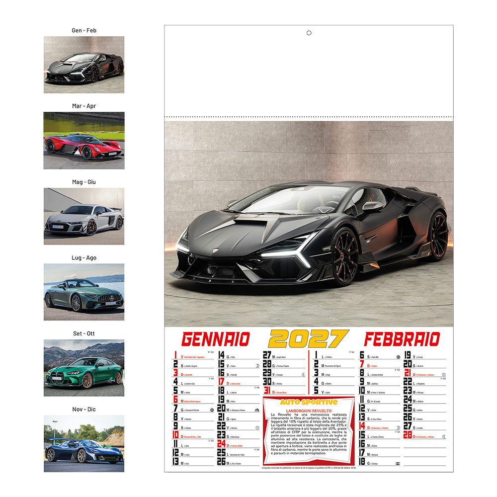 Calendario 2027 da parete mensile, 6 fogli illustrati in carta patinata da 130 g/m