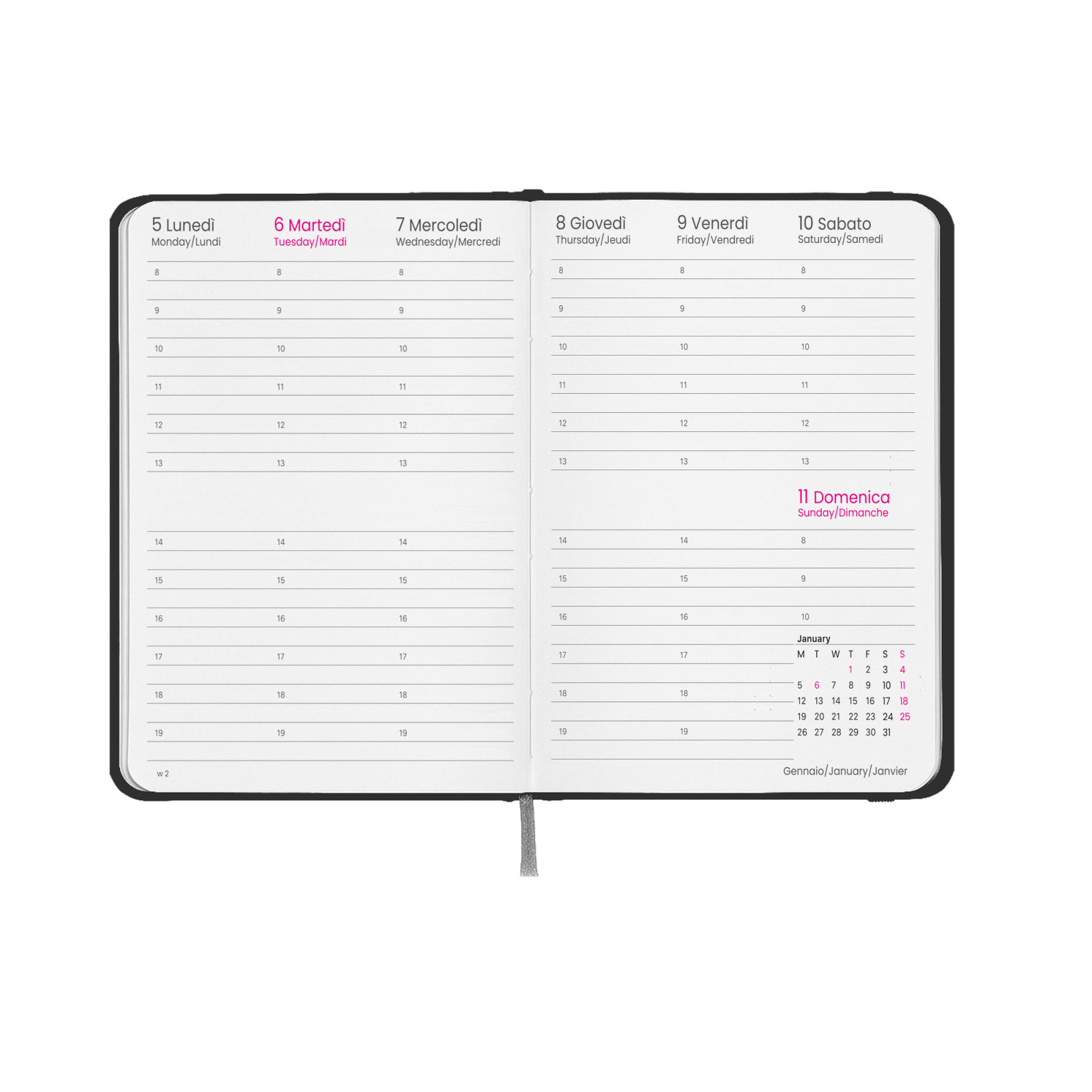 Agenda settimanale 2027, copertina rigida in cartoncino laminato