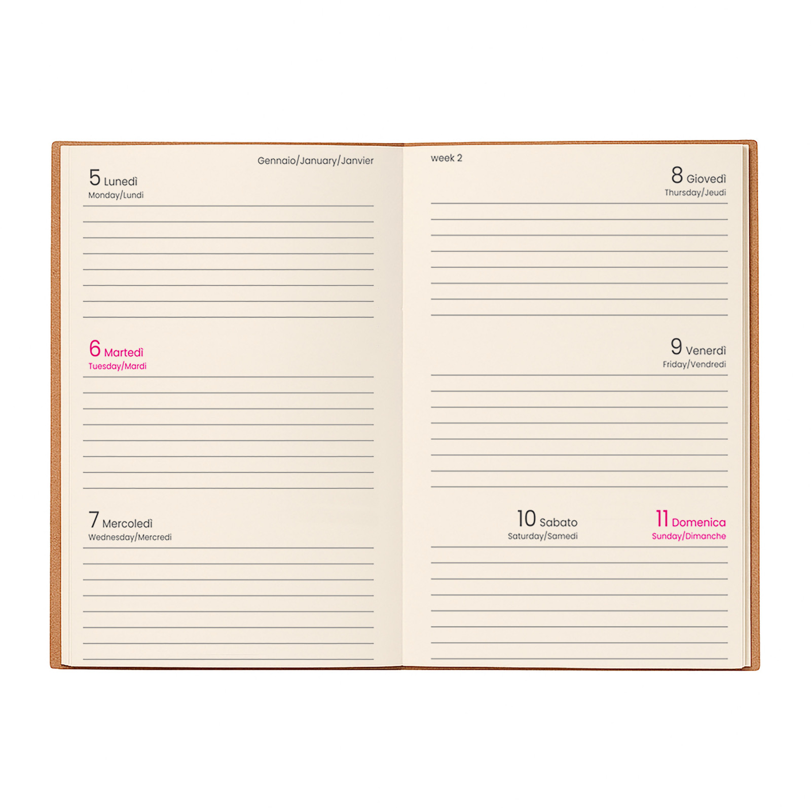 Agenda tascabile settimanale 2027 con copertina flessibile in cartoncino