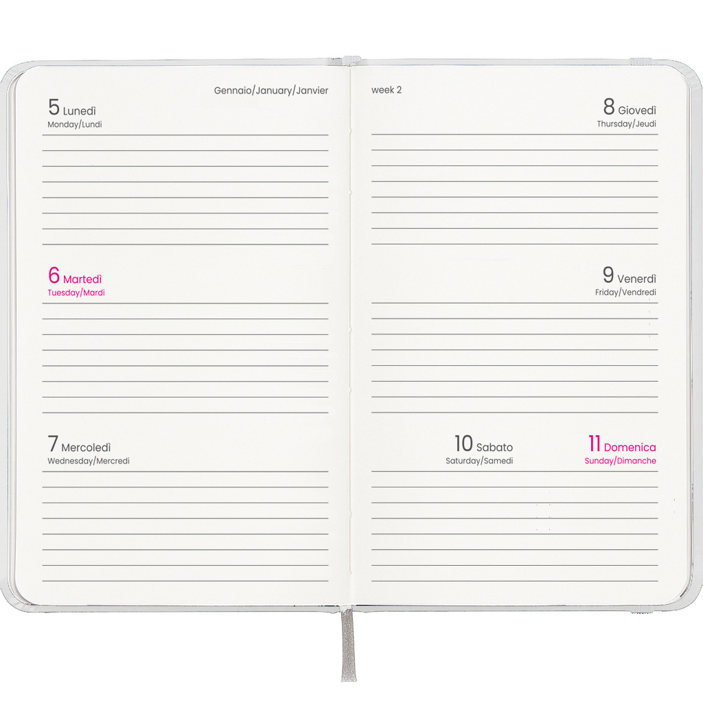 Agenda tascabile settimanale 2027, copertina rigida in cartoncino laminato