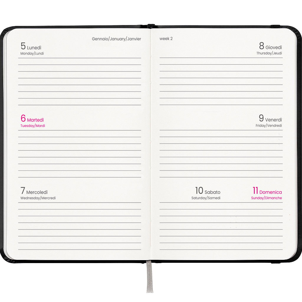 Agenda tascabile settimanale 2027, copertina rigida in cartoncino laminato