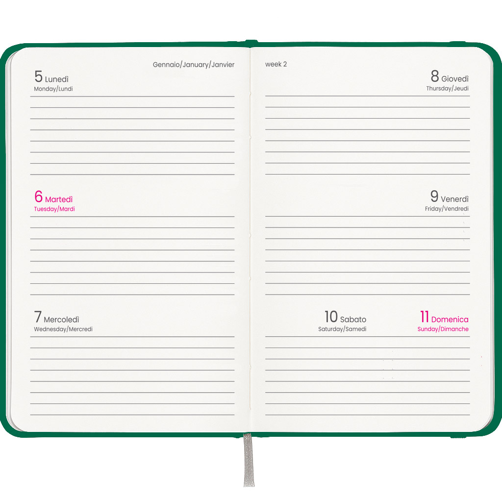 Agenda tascabile settimanale 2027, copertina rigida in cartoncino laminato