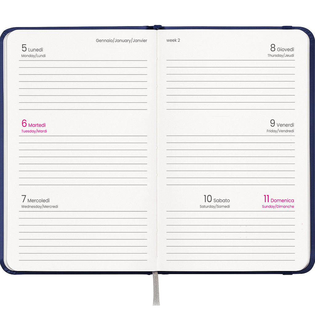 Agenda tascabile settimanale 2027, copertina rigida in cartoncino laminato