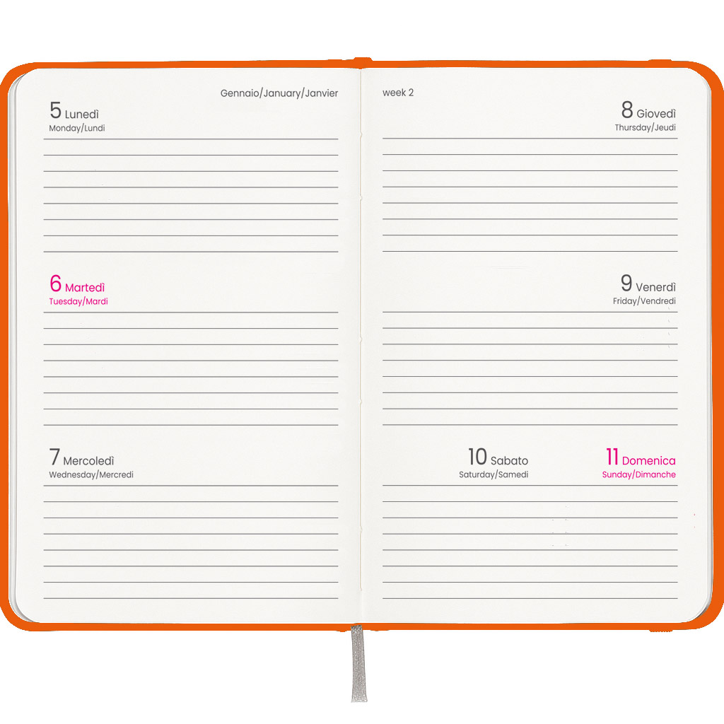 Agenda tascabile settimanale 2027, copertina rigida in cartoncino laminato