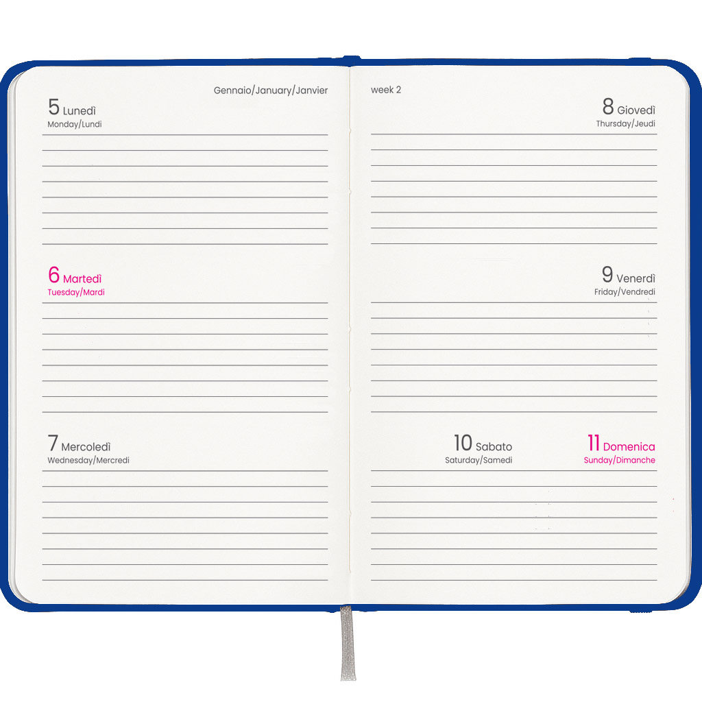 Agenda tascabile settimanale 2027, copertina rigida in cartoncino laminato