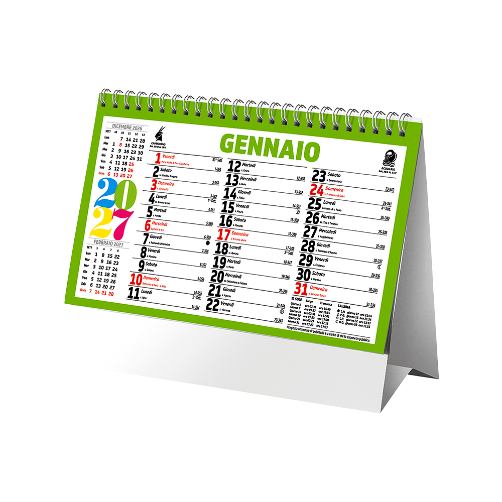 Calendario 2027 da tavolo mensile multicolore, 13 fogli su carta patinata opaca