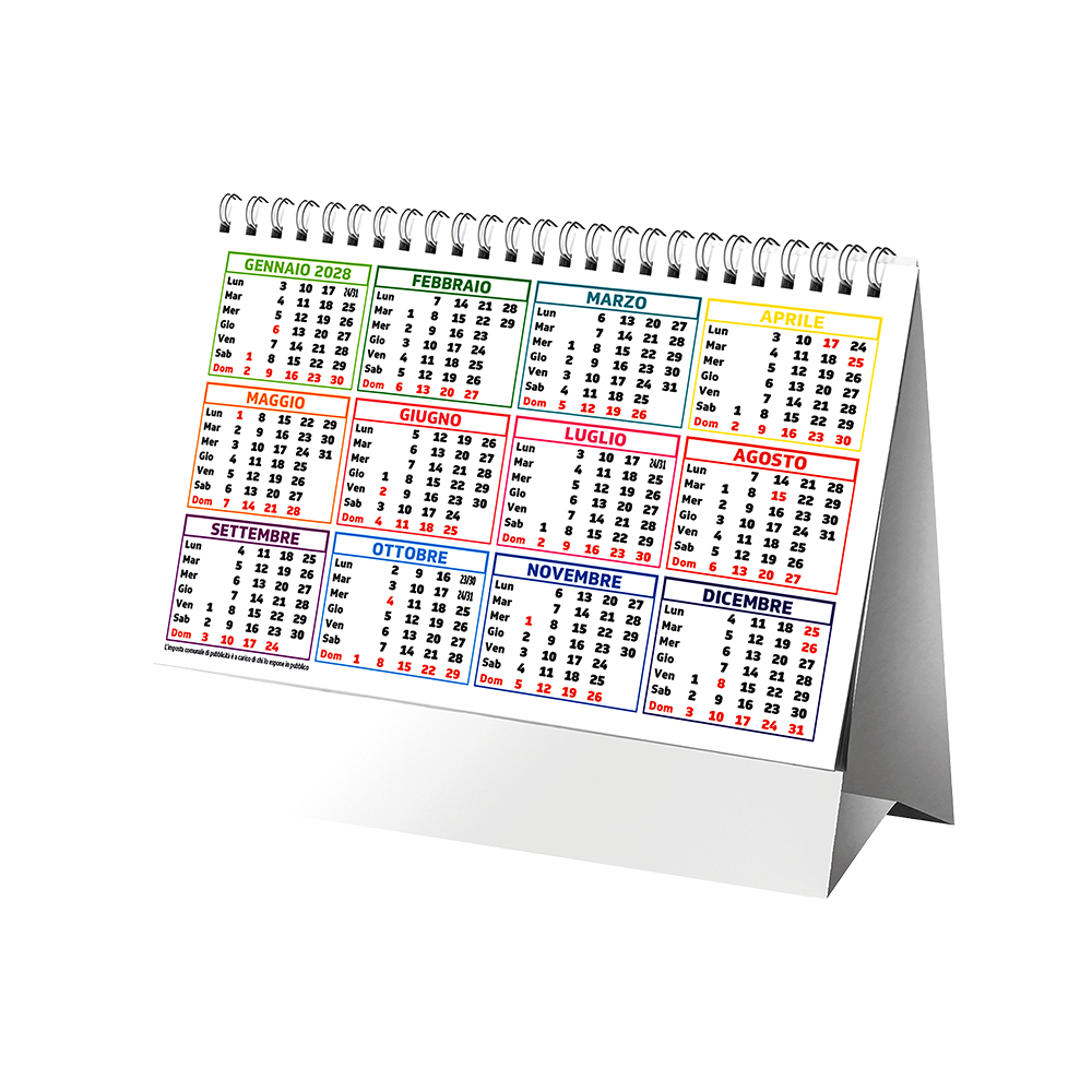 Calendario 2027 da tavolo mensile multicolore, 13 fogli su carta patinata opaca