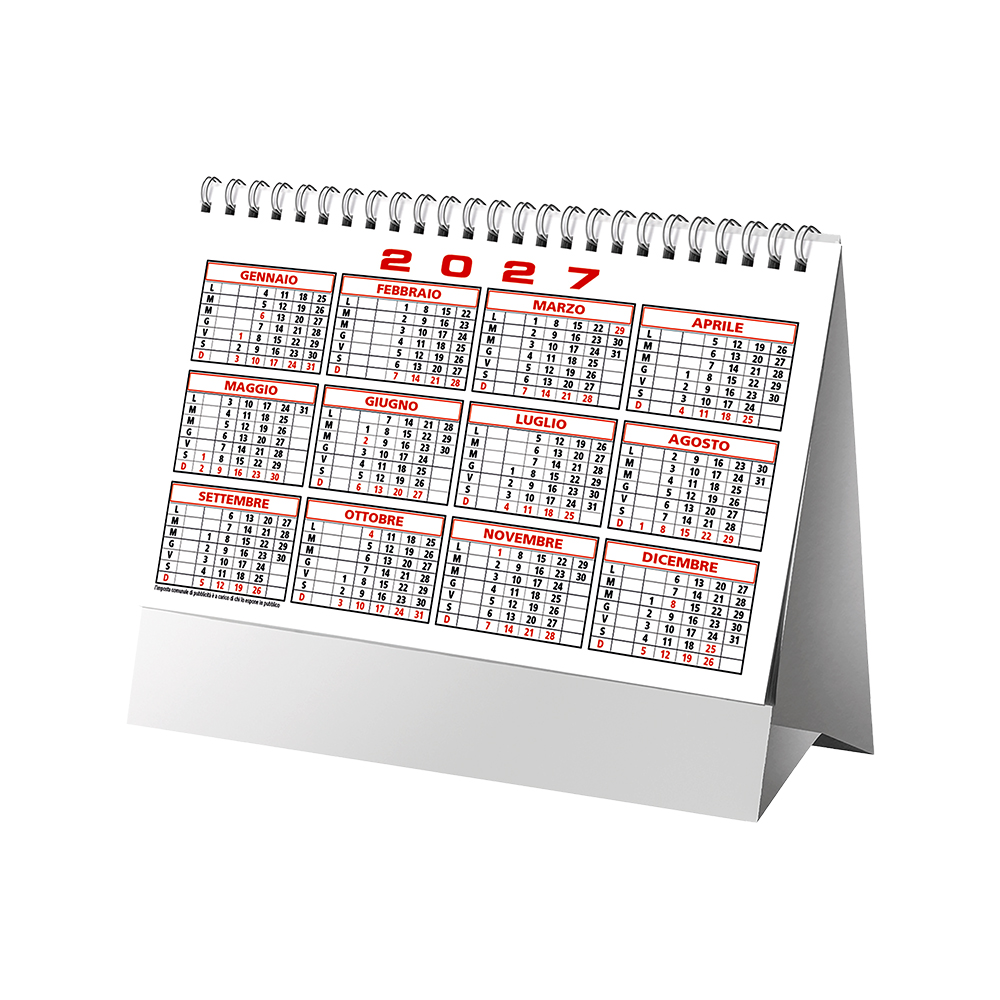 Calendario 2027 da tavolo mensile bicolore, 13 fogli su carta patinata opaca