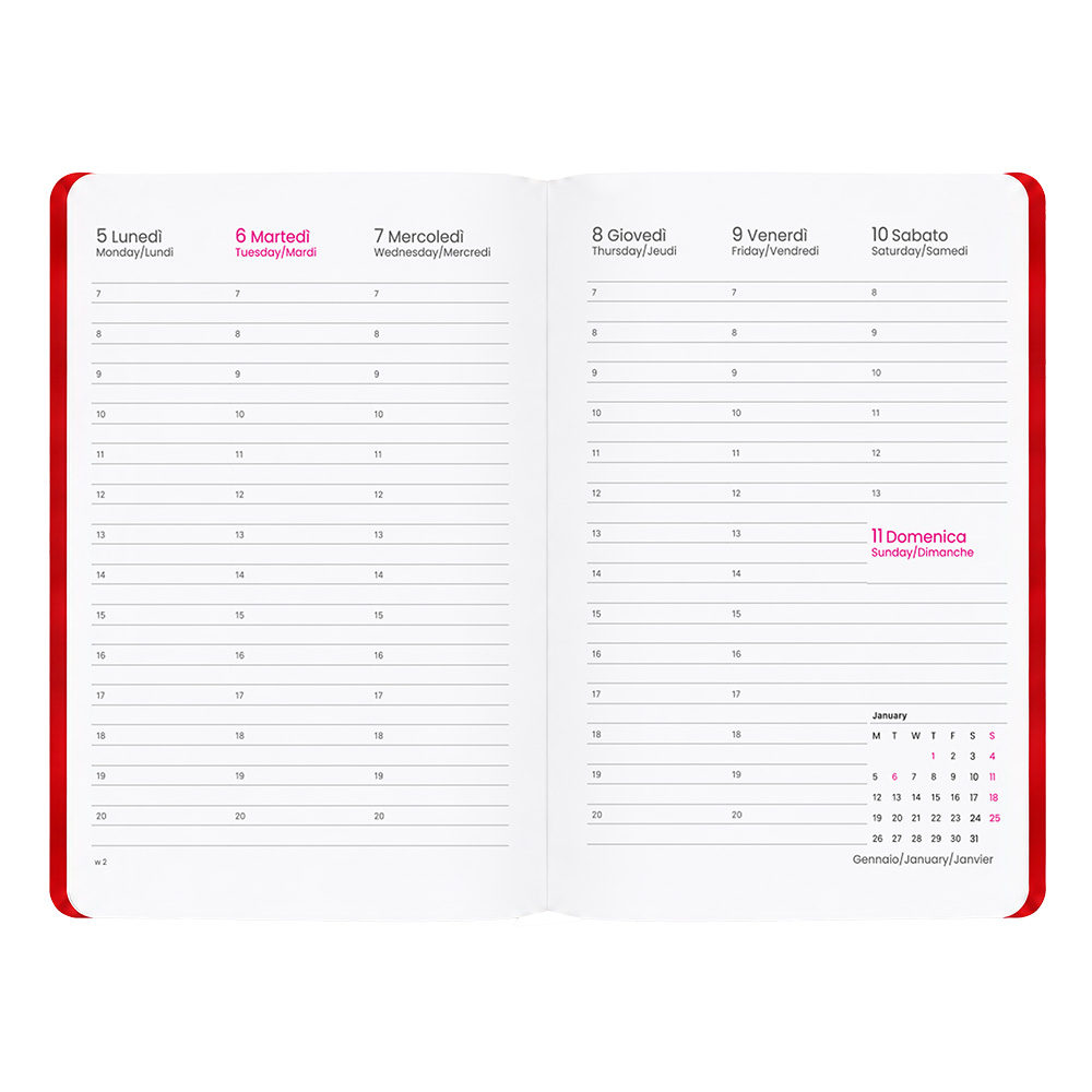 Agenda settimanale 2027. Copertina flessibile in soft PU e bordo pagine colorato