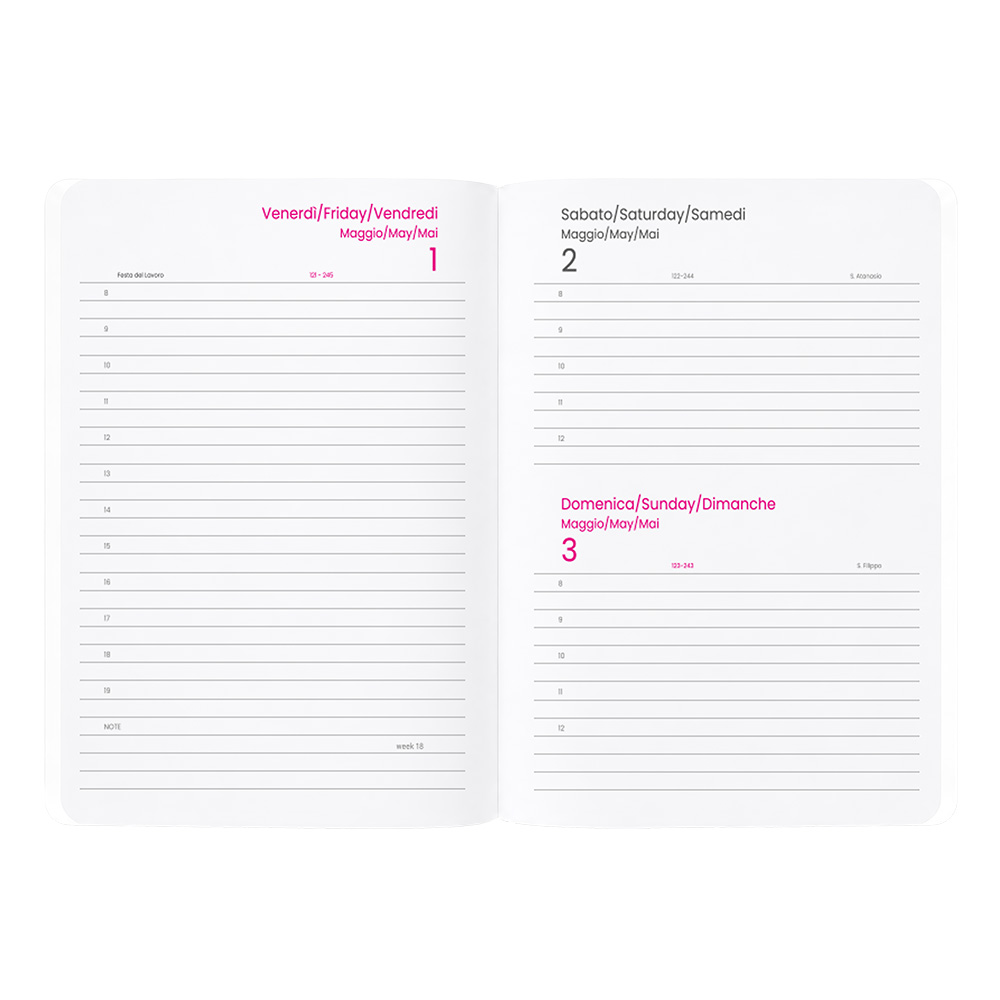 Agenda giornaliera 2027. Copertina flessibile in soft PU e bordo pagine colorato