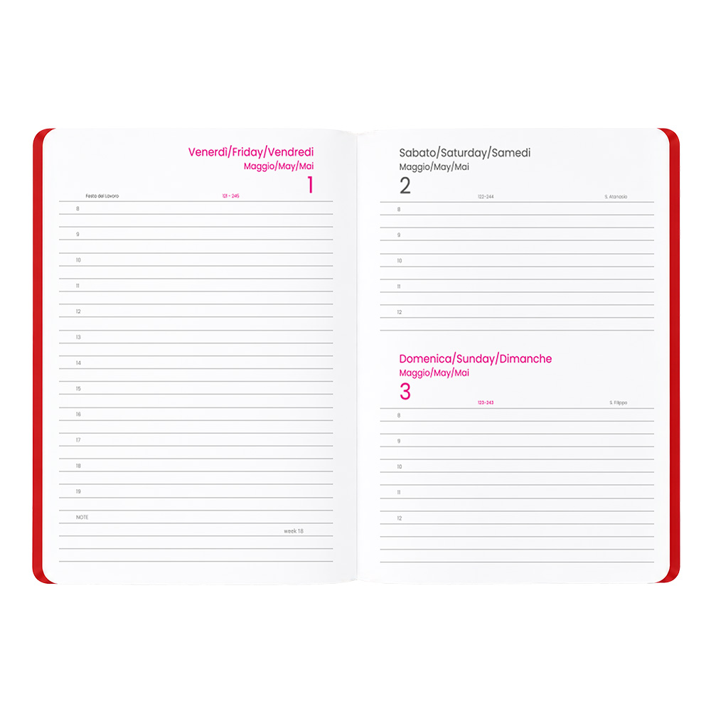 Agenda giornaliera 2027. Copertina flessibile in soft PU e bordo pagine colorato