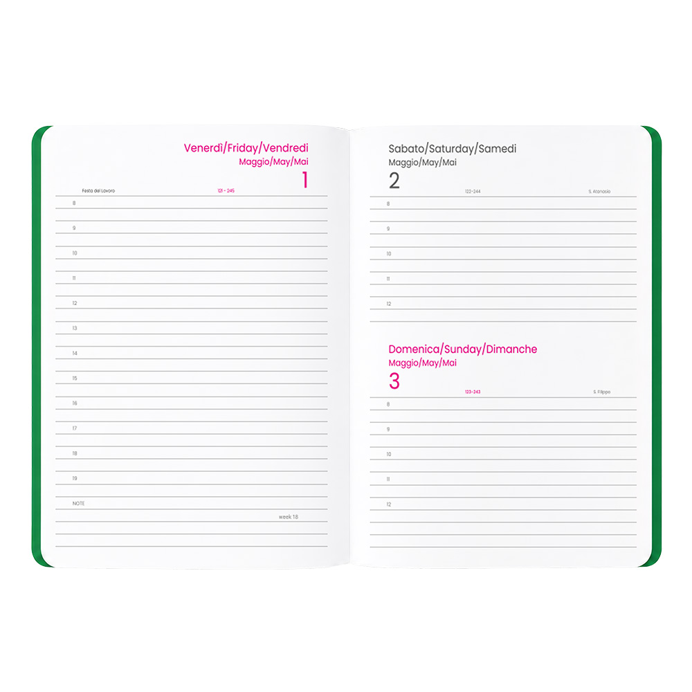 Agenda giornaliera 2027. Copertina flessibile in soft PU e bordo pagine colorato