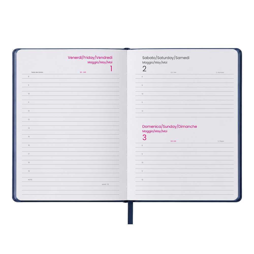 Agenda giornaliera 2027. Copertina rigida in termo PU e bordo pagine colorato