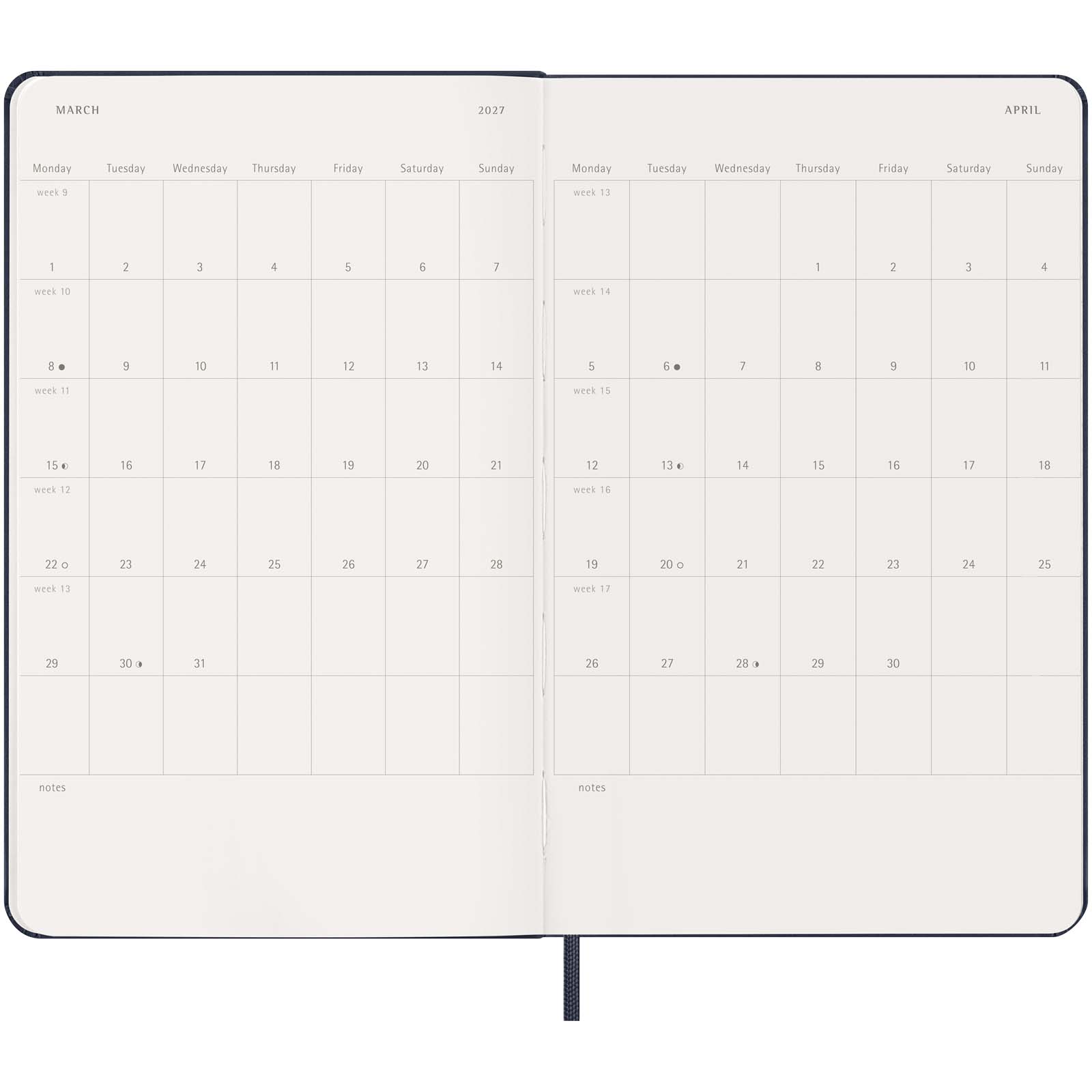Agenda settimanale 12 mesi formato L con copertina rigida Moleskine