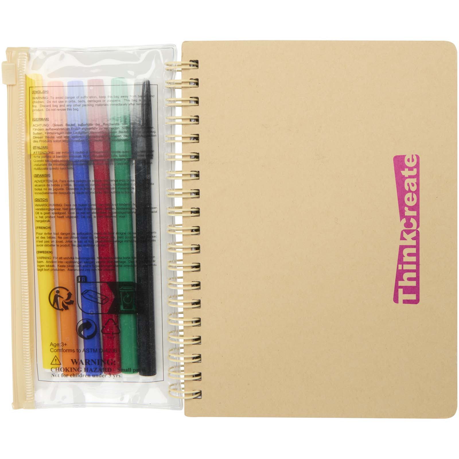Set composto da un taccuino B6 con copertina rigida e pennarelli Squiggle