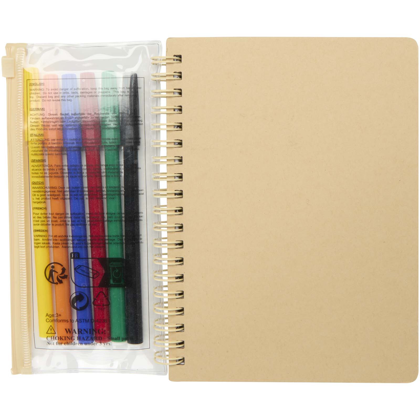 Set composto da un taccuino B6 con copertina rigida e pennarelli Squiggle