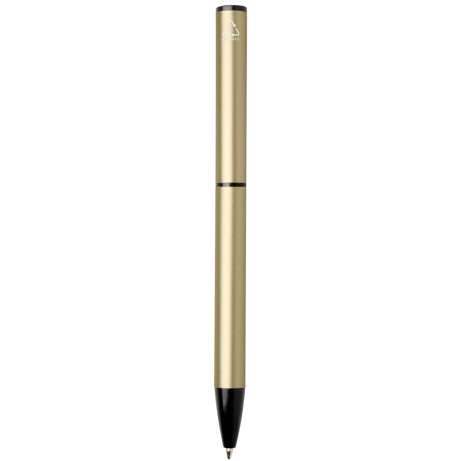 Penna a sfera a rotazione in alluminio riciclato Verton con ghiera (inchiostro blu)