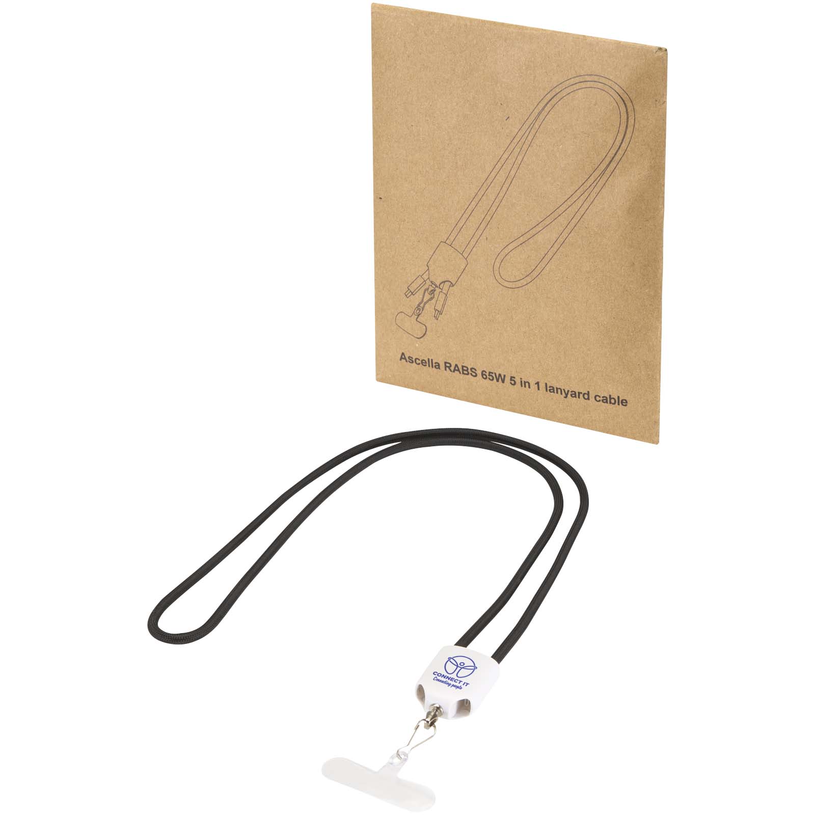 Cavo di ricarica 5-in-1 65W con lanyard in plastica riciclata Ion