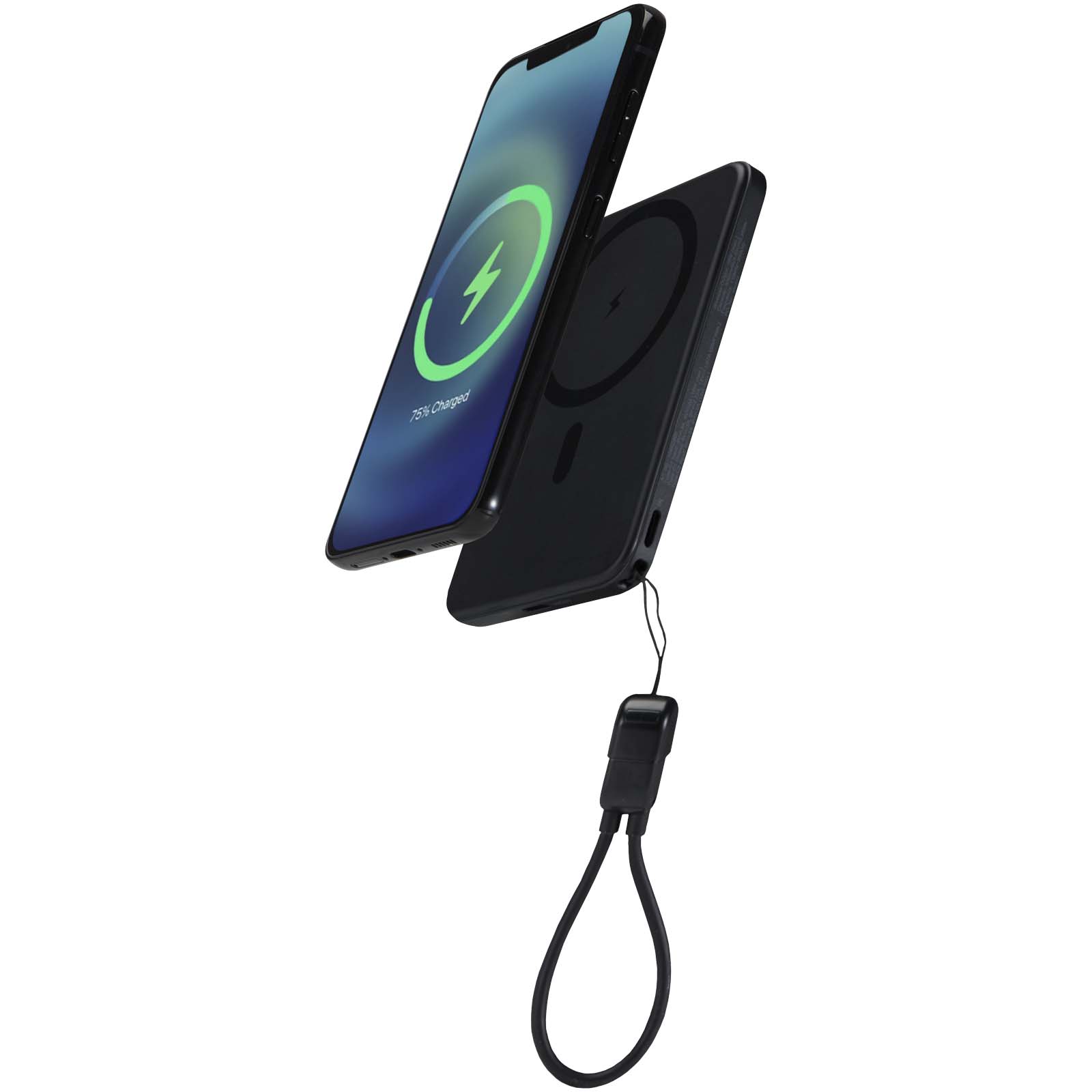Power bank magnetico da 5000 mAh in plastica riciclata con lanyard SMART