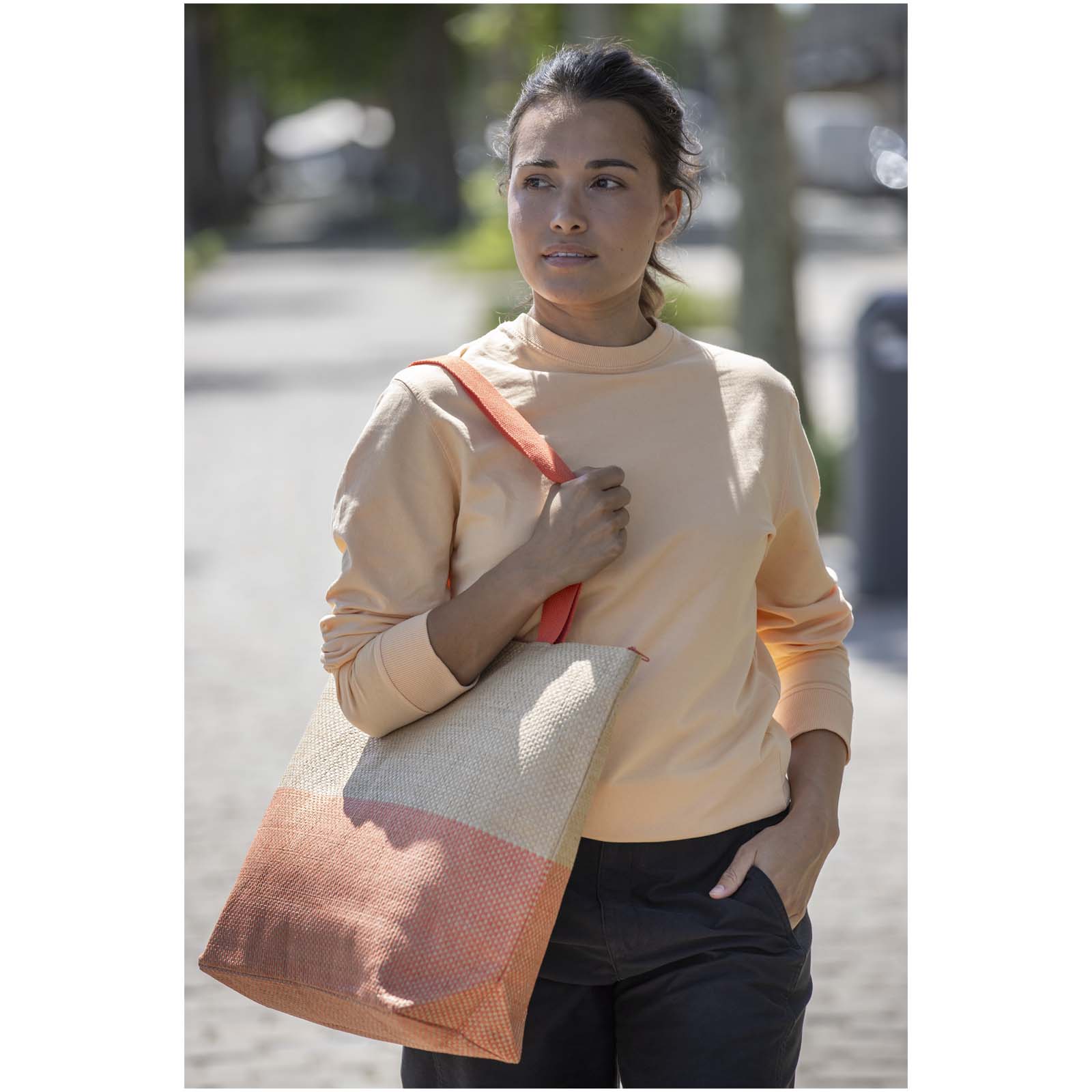 Borsa tote grande in carta paglia con cerniera Rhythm - 21L