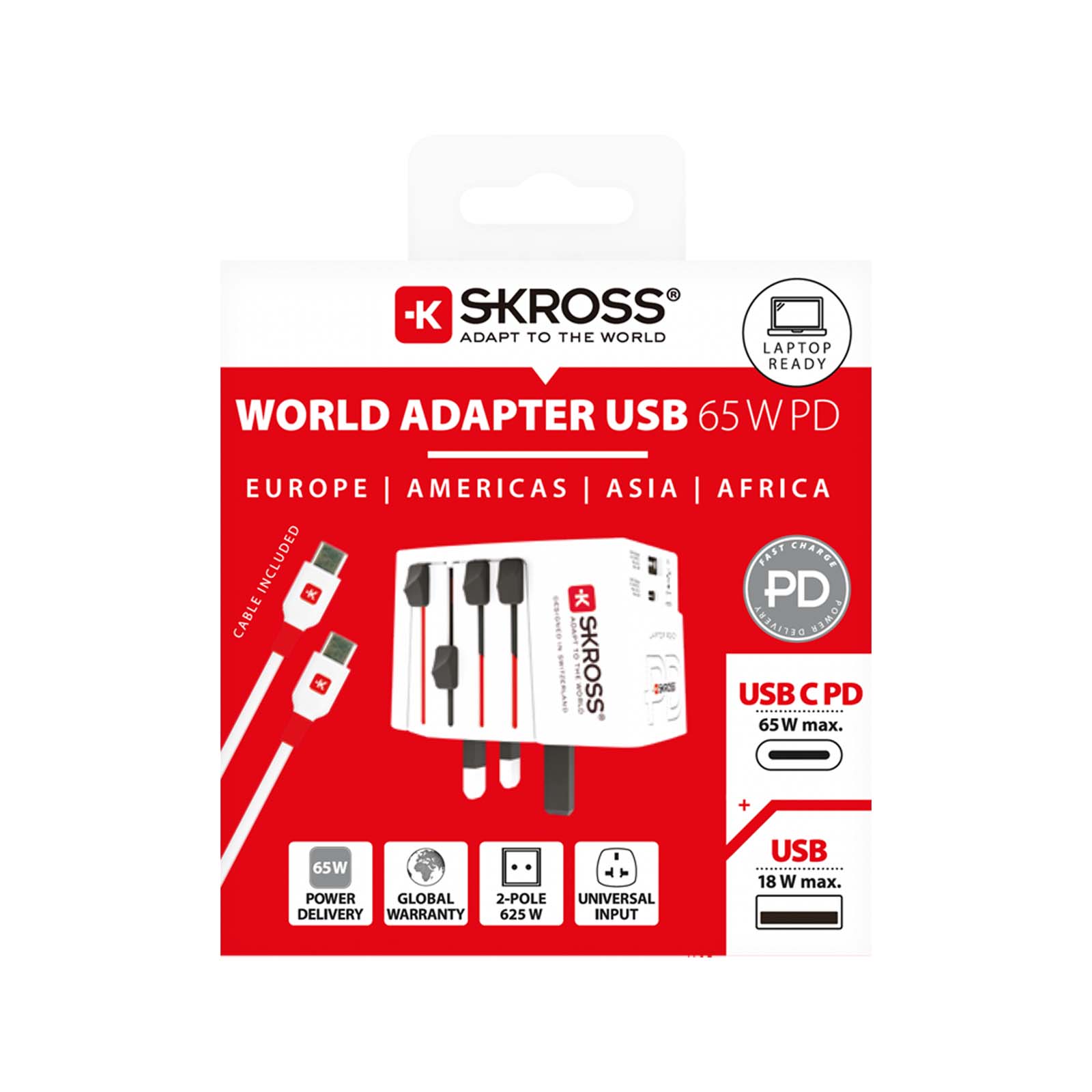 Adattatore universale SKROSS® MUV AC65PD con cavo USB-C 