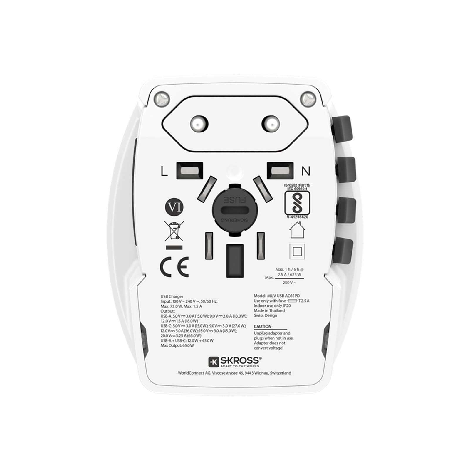 Adattatore universale SKROSS® MUV AC65PD con cavo USB-C 