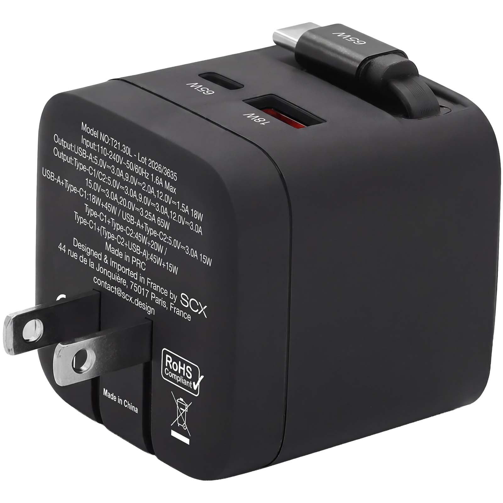 Adattatore da viaggio SCX.design T21 da 65 W