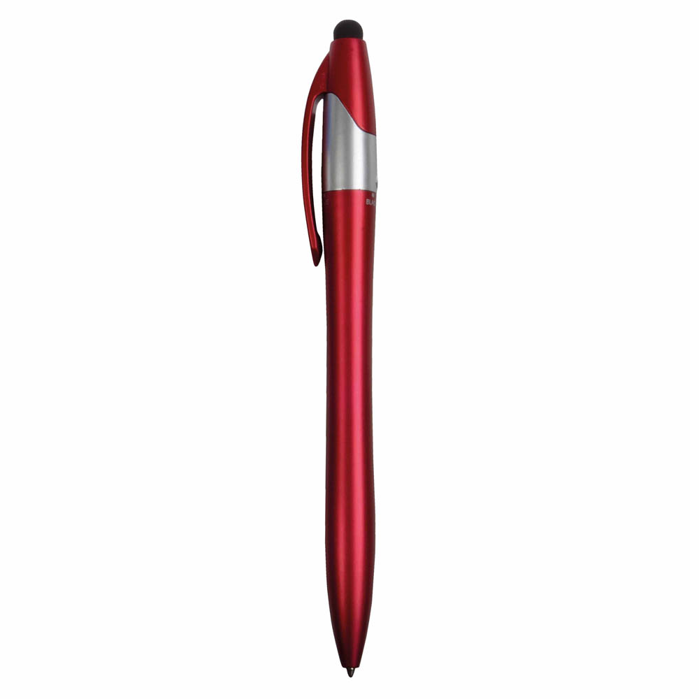 Penna twist in plastica con 3 refill dei colori blu, nero e rosso, con gommino per touch s