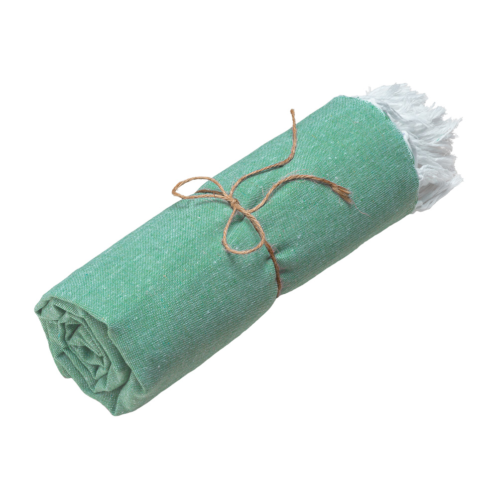 Telo mare in cotone riciclato 150 g/m2. Effetto melange e frange