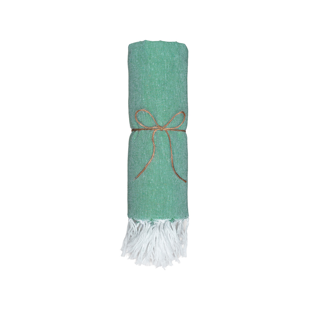 Telo mare in cotone riciclato 150 g/m2. Effetto melange e frange