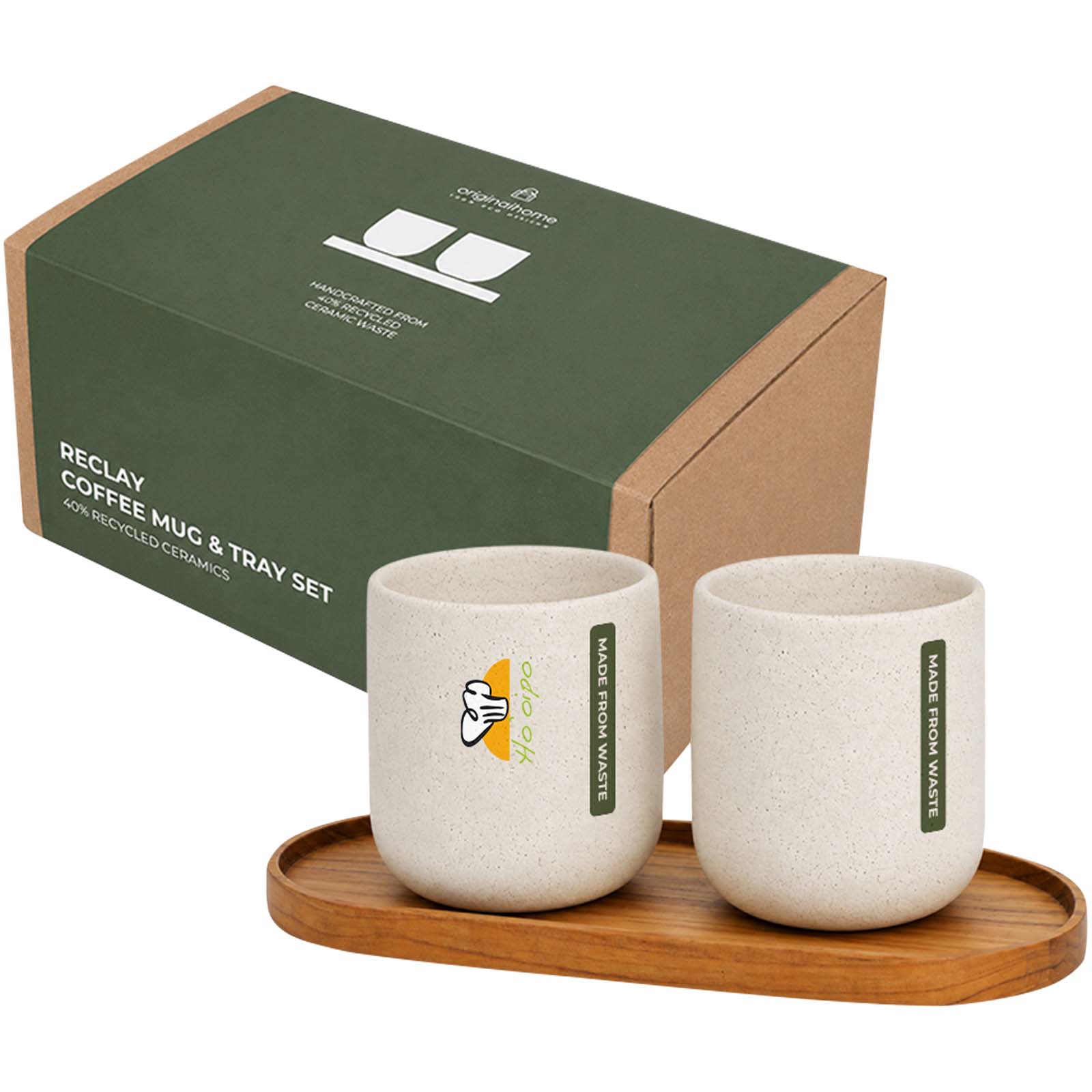 Set Originalhome vassoio ovale in legno e tazze in ceramica da 150 ml 