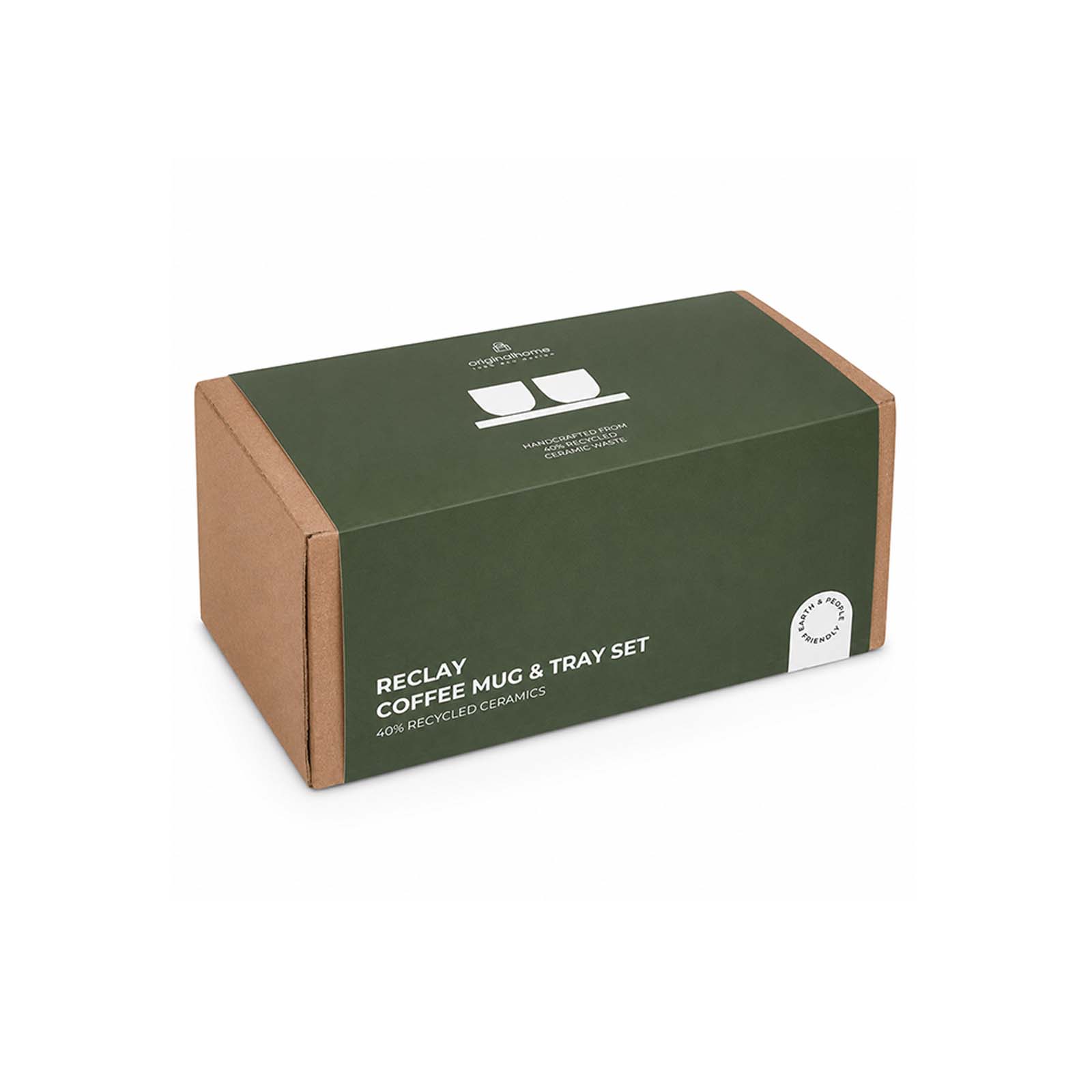 Set Originalhome vassoio ovale in legno e tazze in ceramica da 150 ml 
