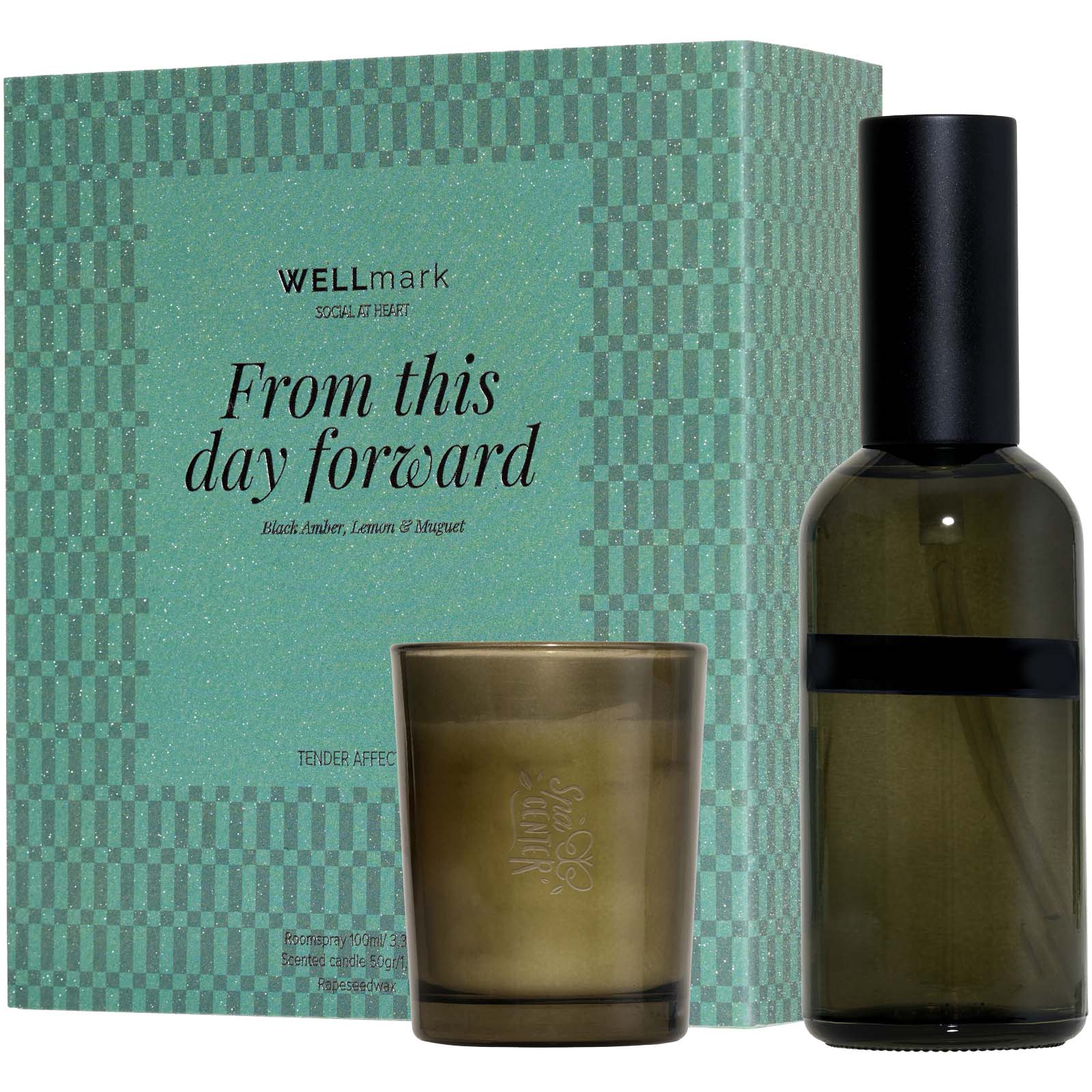 Set regalo Wellmark con spray per ambienti da 100 ml e candela Tender Affection da 70 ml