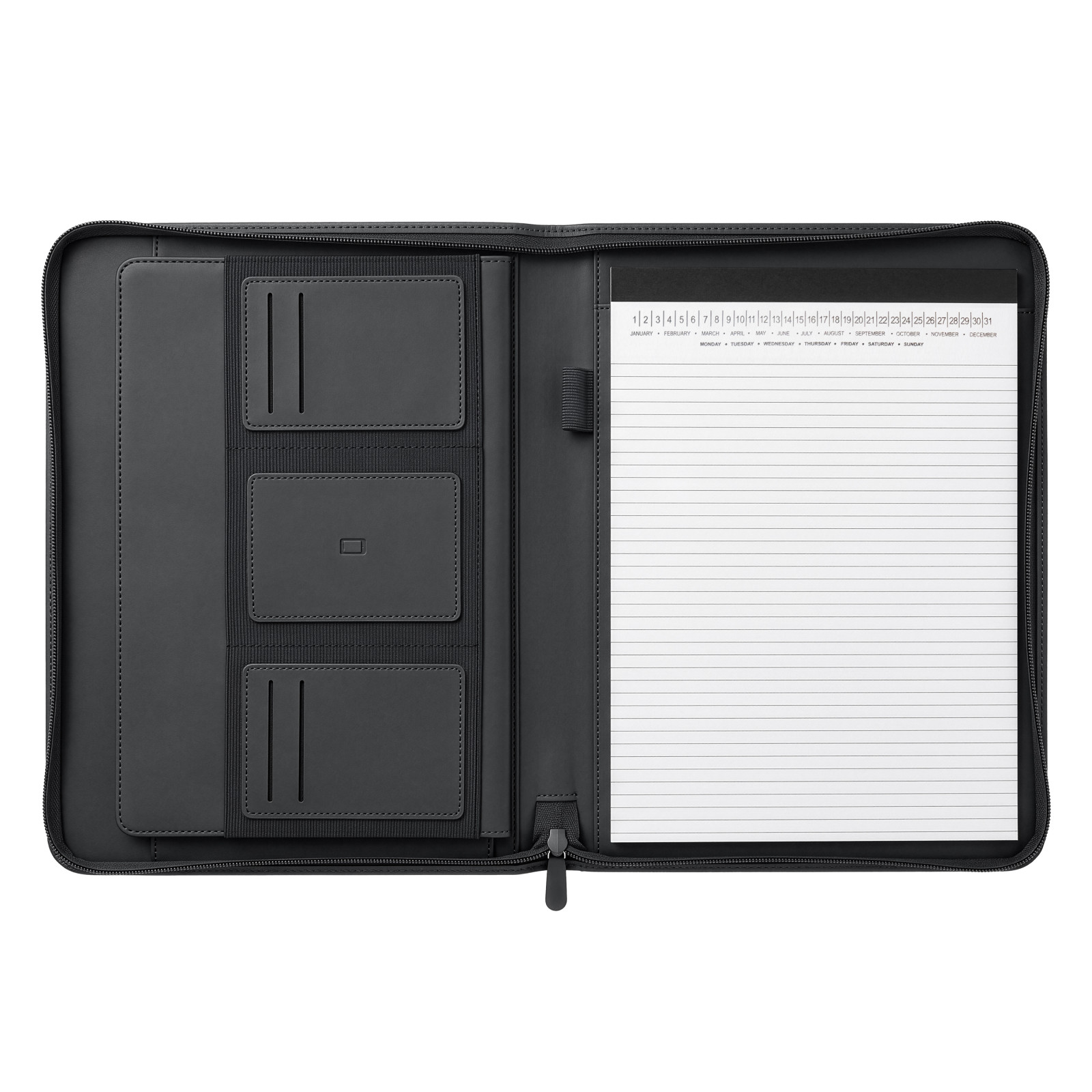 Portablocco A4 in PU riciclato con chiusura zip. Organizer interno con tasca