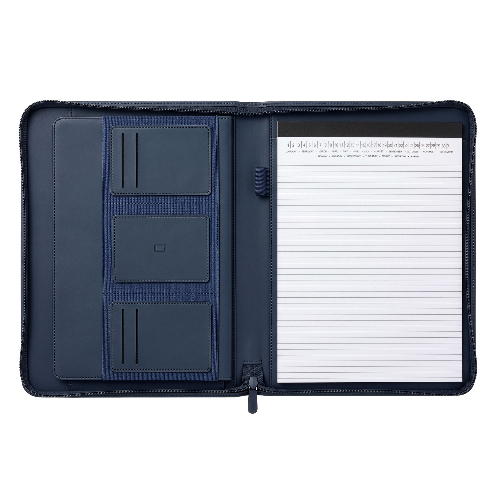 Portablocco A4 in PU riciclato con chiusura zip. Organizer interno con tasca
