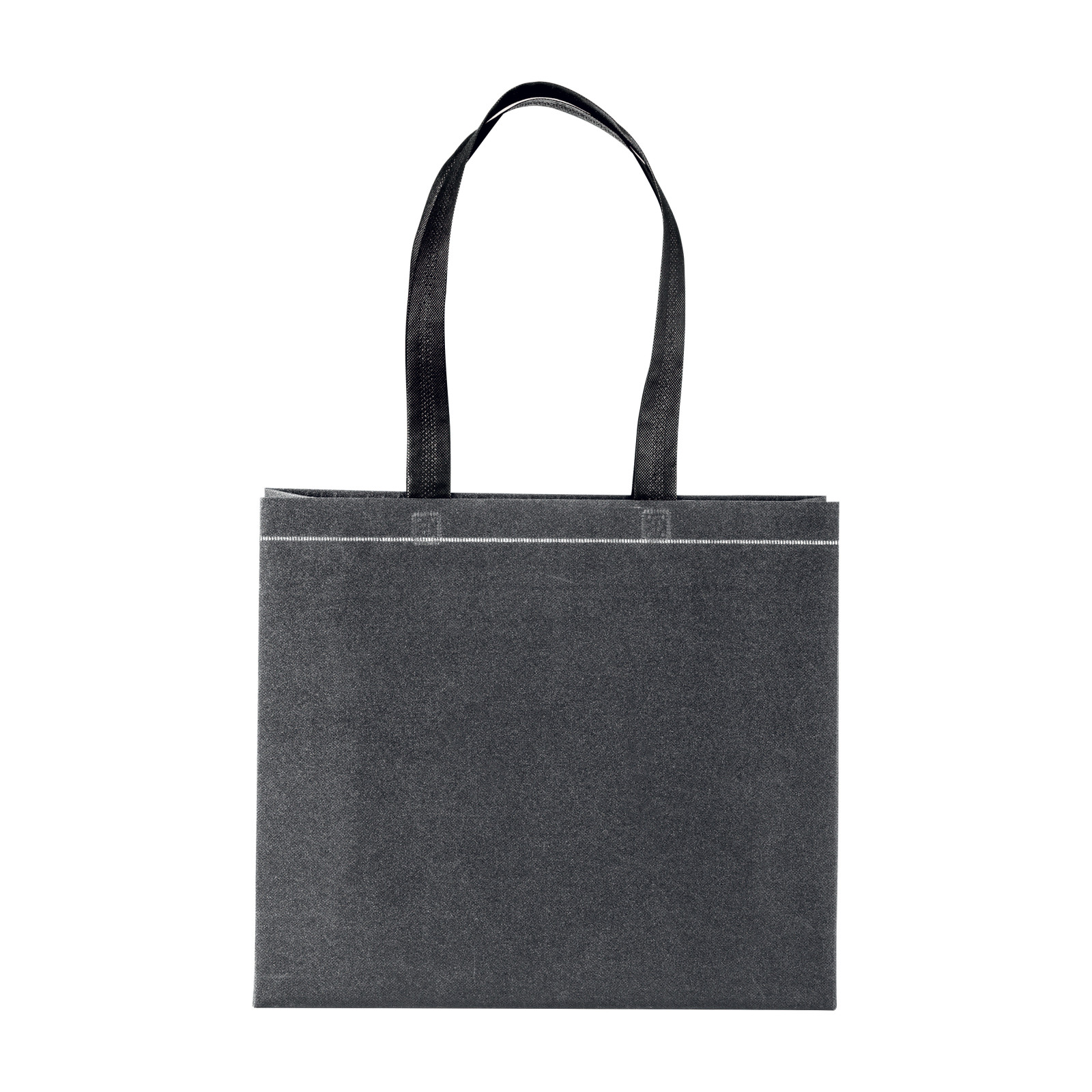 Shopper con soffietto in TNT laminato glitter 100 g/m2 termosaldato, manici corti